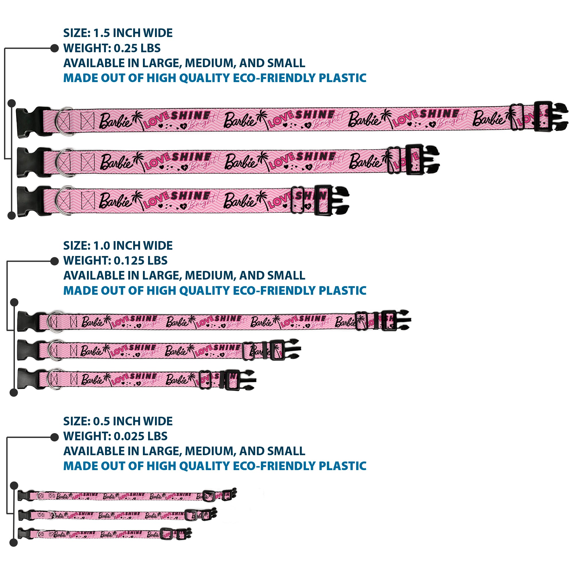 Plastic Clip Collar - BARBIE LOVE SHINE BRIGHT Chevron Striping Pinks Plastic Clip Collars Barbie