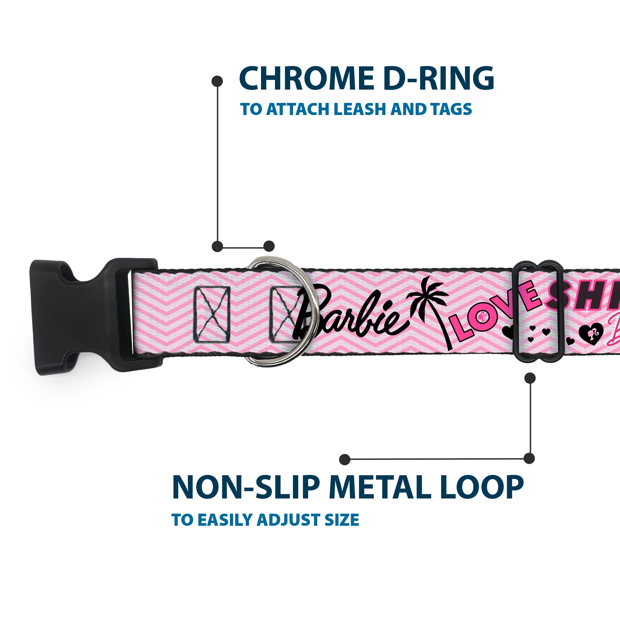 Plastic Clip Collar - BARBIE LOVE SHINE BRIGHT Chevron Striping Pinks Plastic Clip Collars Barbie