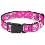 Plastic Clip Collar - Barbie Ponytail Silhouette and Star Scattered Pink/White Plastic Clip Collars Barbie
