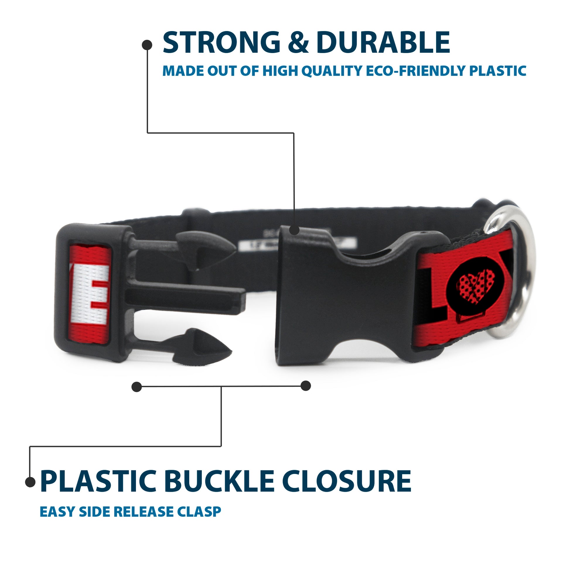 Plastic Clip Collar - Betty Boop Face and LOVE Text Red/Black/White Plastic Clip Collars Betty Boop