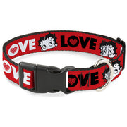 Plastic Clip Collar - Betty Boop Face and LOVE Text Red/Black/White Plastic Clip Collars Betty Boop