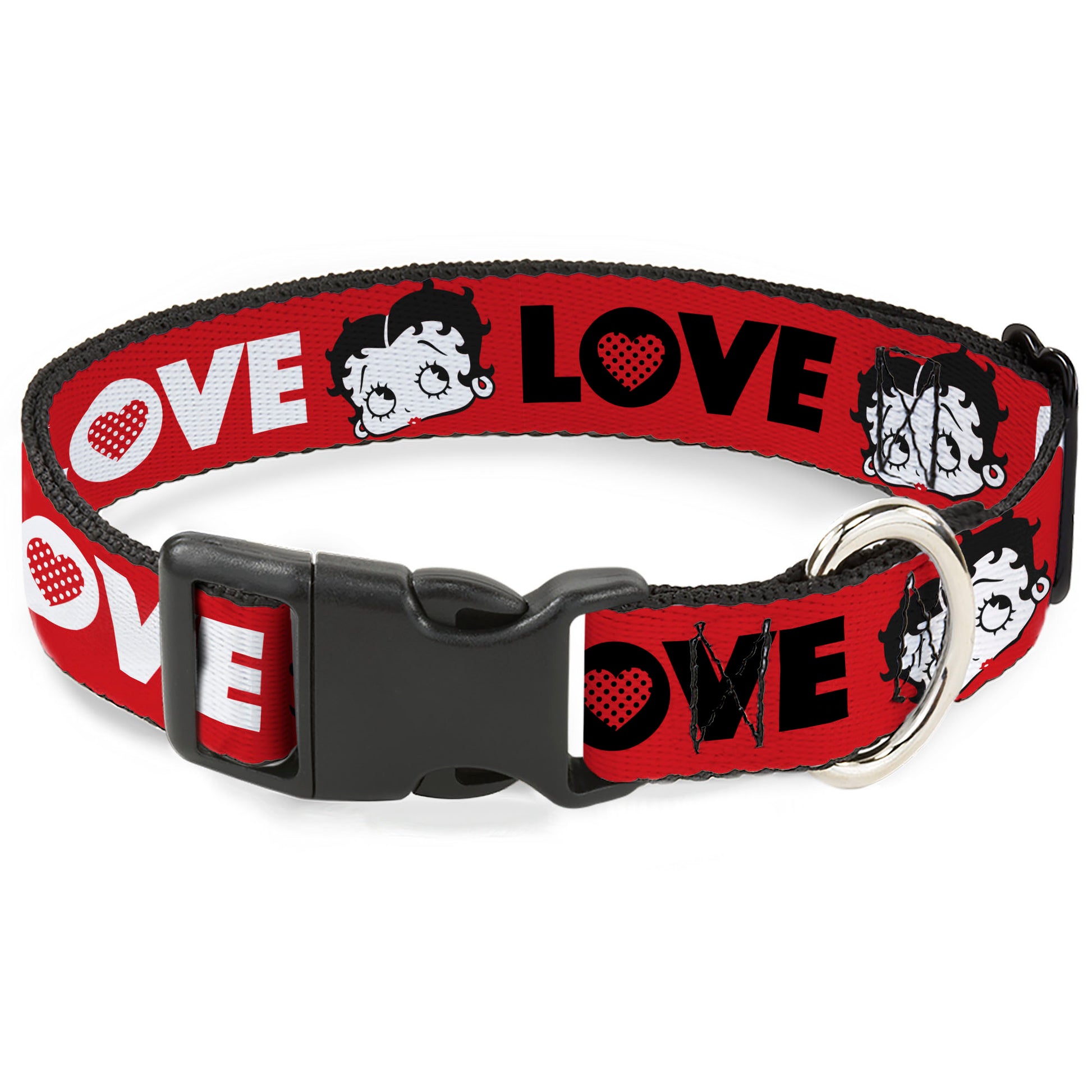 Plastic Clip Collar - Betty Boop Face and LOVE Text Red/Black/White Plastic Clip Collars Betty Boop