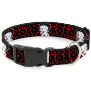 Plastic Clip Collar - Betty Boop Winking Kiss Pose with XOXO Text Polka Dot Black/Red/White Plastic Clip Collars Betty Boop
