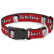 Plastic Clip Collar - BETTY BOOP Winking Kiss Pose and Text Reds/Black/White Plastic Clip Collars Betty Boop