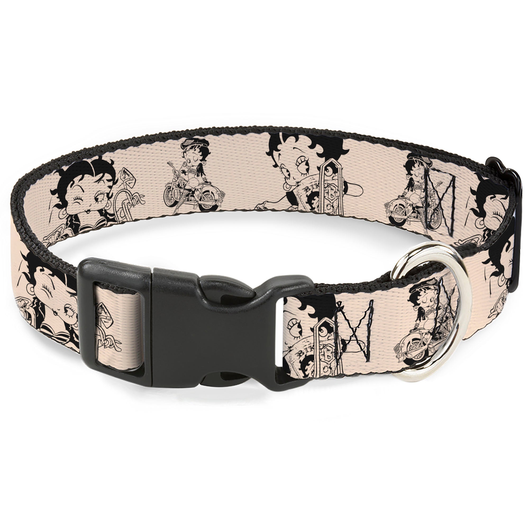 Plastic Clip Collar - Betty Boop Biker Betty Poses Beige/Black Plastic Clip Collars Betty Boop