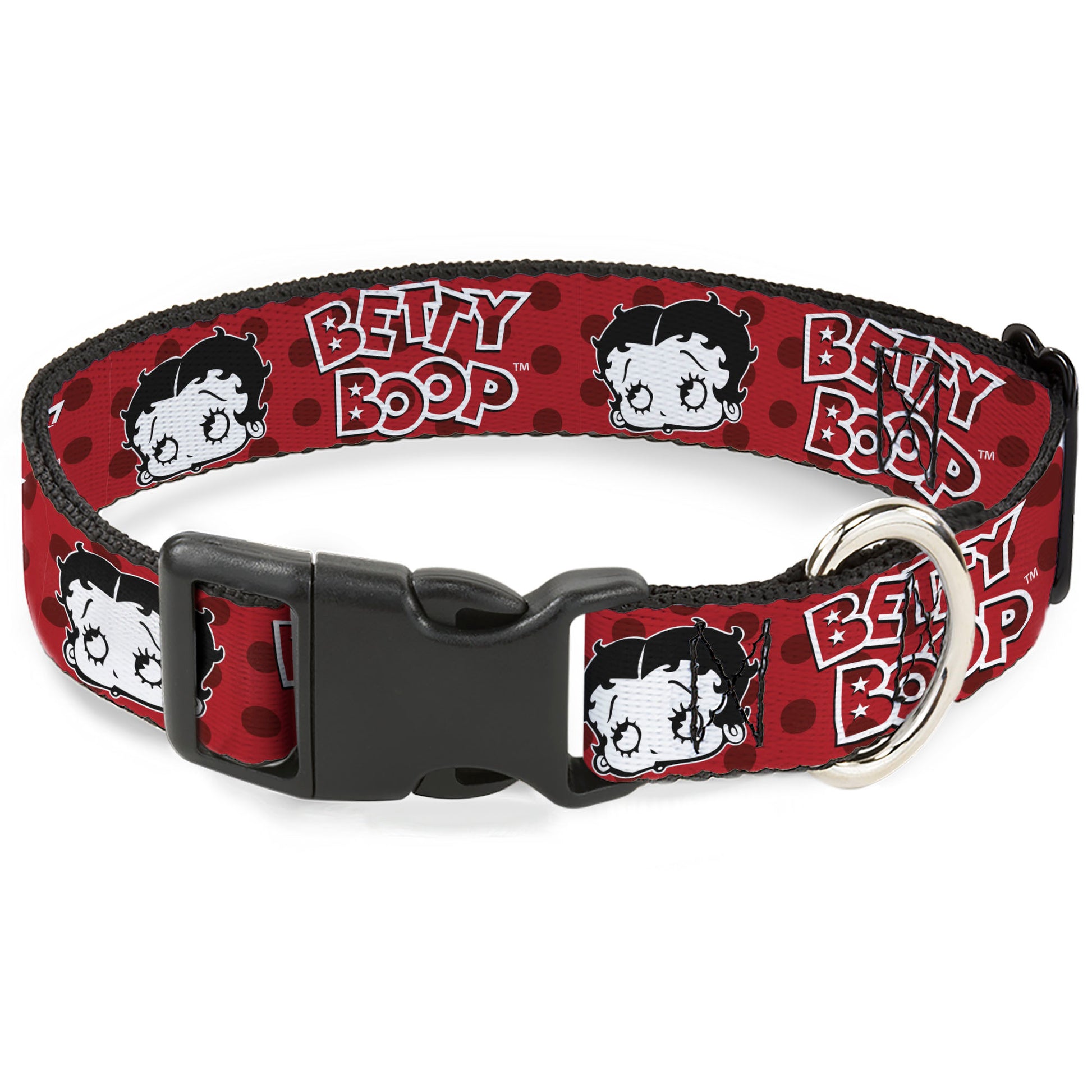 Plastic Clip Collar - BETTY BOOP Face and Text Polka Dot Reds/Black/White Plastic Clip Collars Betty Boop