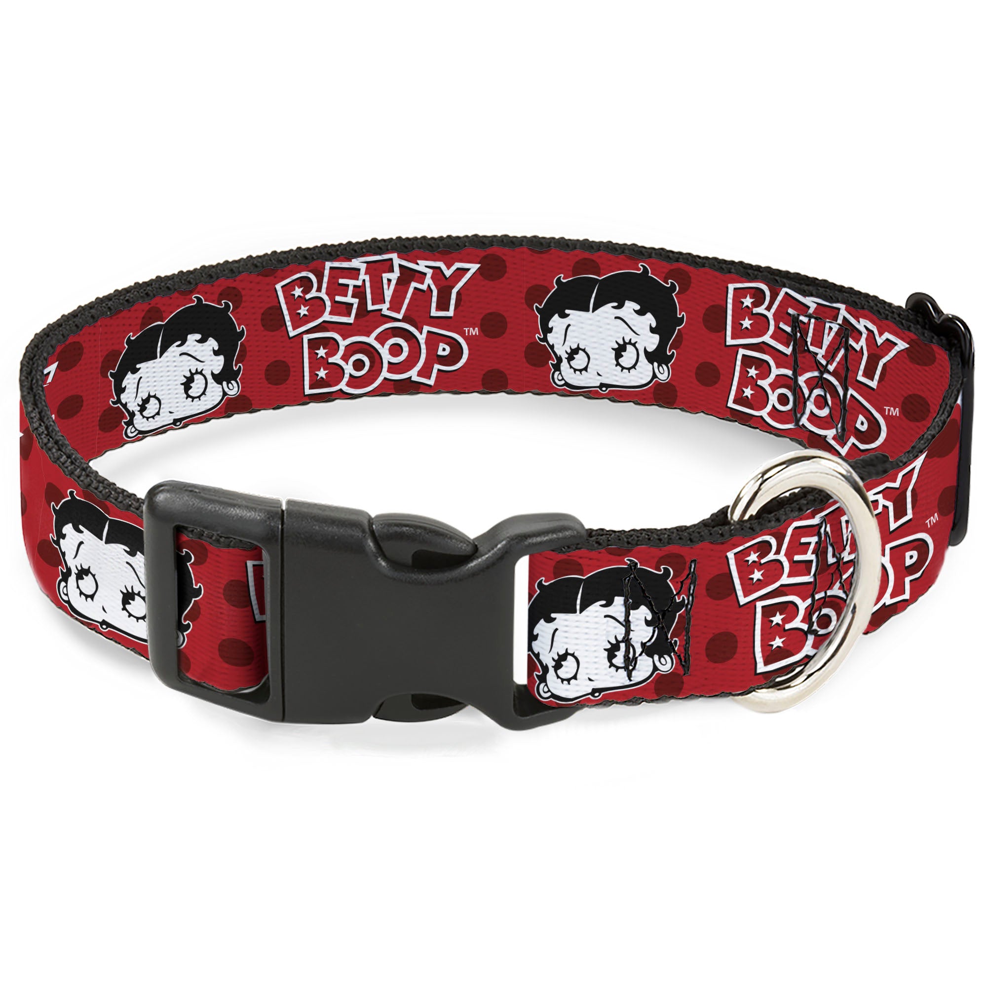 Plastic Clip Collar - BETTY BOOP Face and Text Polka Dot Reds/Black/White Plastic Clip Collars Betty Boop