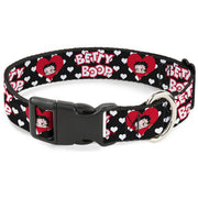 Plastic Clip Collar - BETTY BOOP Face and Text Hearts Black/White/Red Plastic Clip Collars Betty Boop