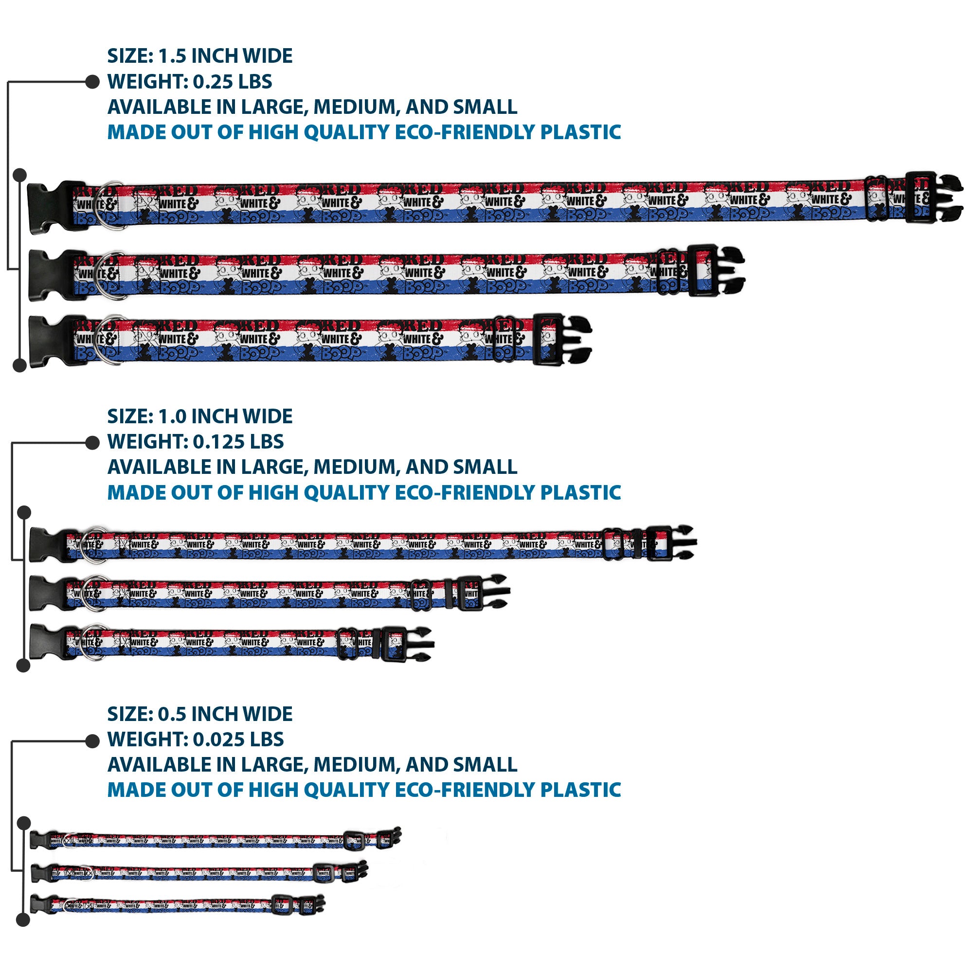 Plastic Clip Collar - Betty Boop RED WHITE & BOOP Pose Americana Stripe Red/White/Blue/Black Plastic Clip Collars Betty Boop