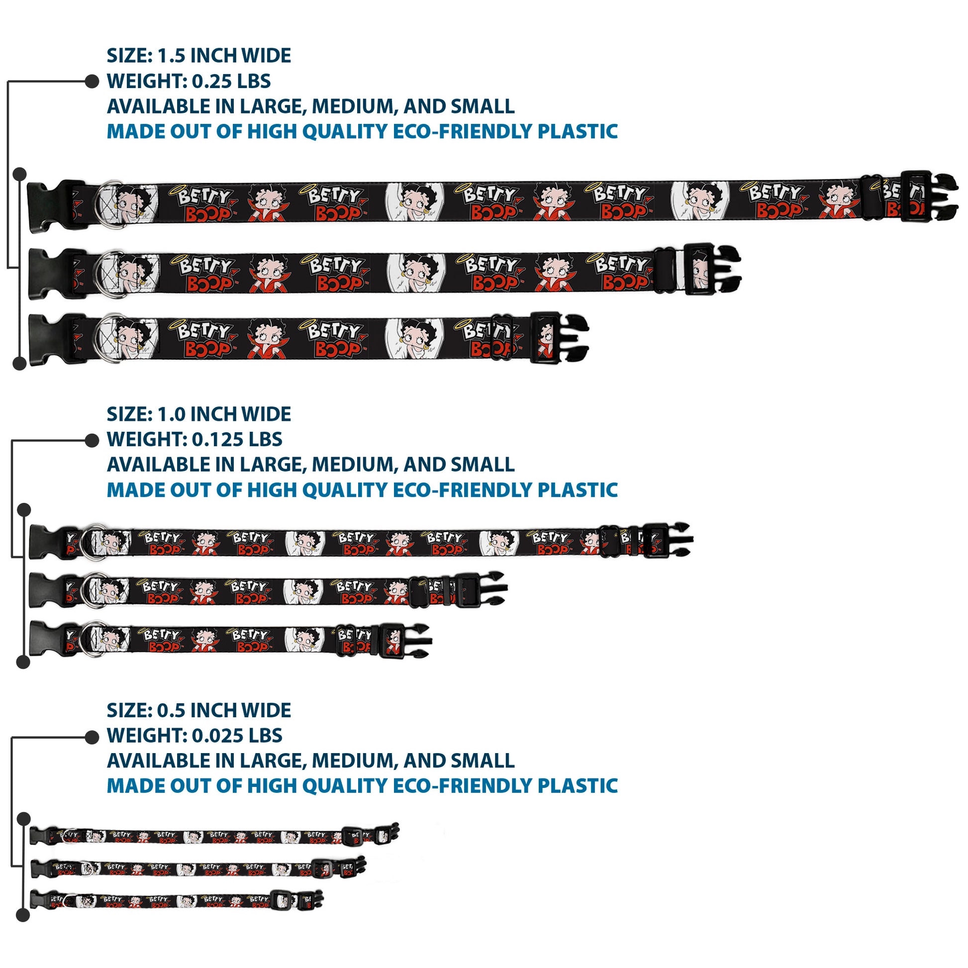 Plastic Clip Collar - BETTY BOOP Angel and Devil Poses with Text Black/White/Red Plastic Clip Collars Betty Boop