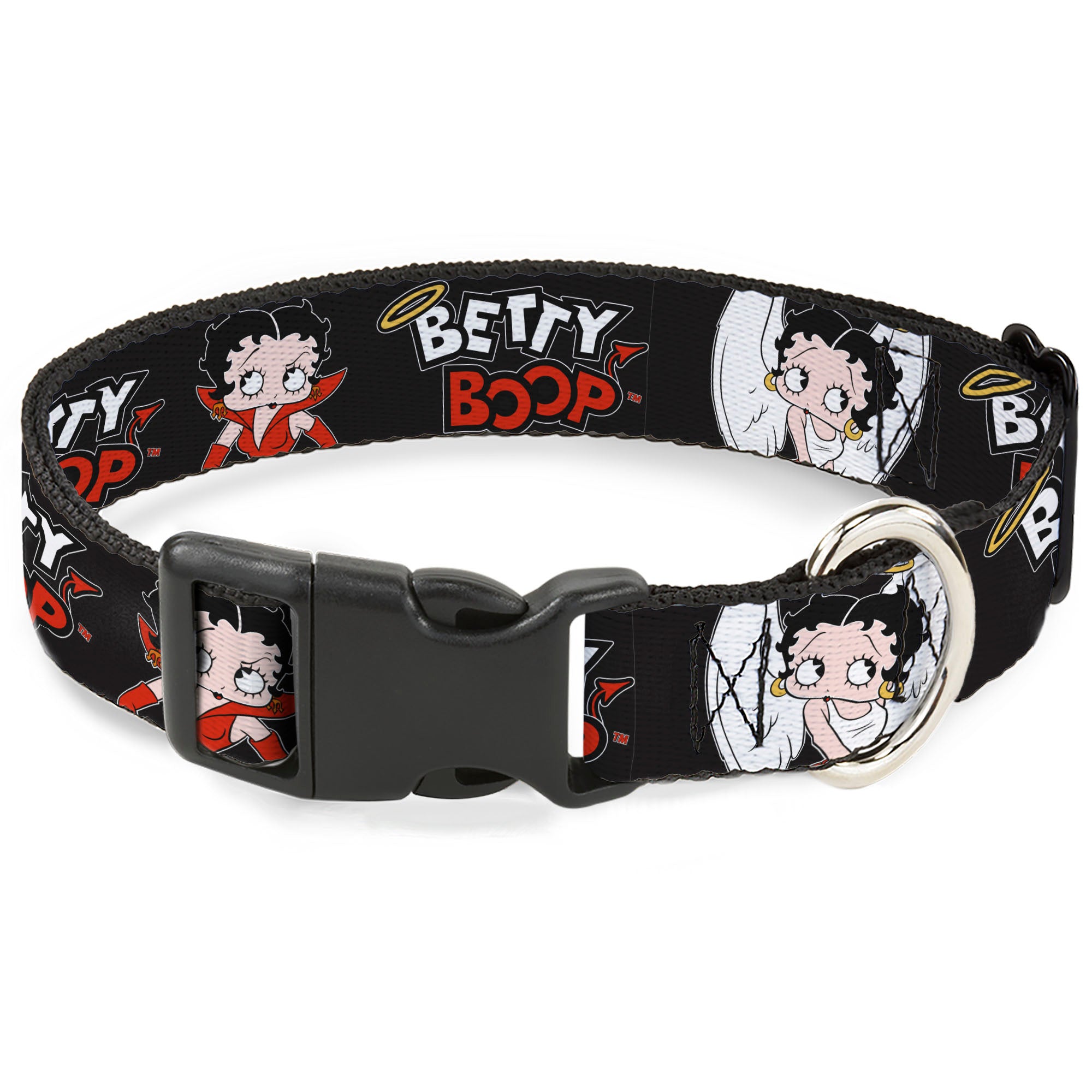 Plastic Clip Collar - BETTY BOOP Angel and Devil Poses with Text Black/White/Red Plastic Clip Collars Betty Boop