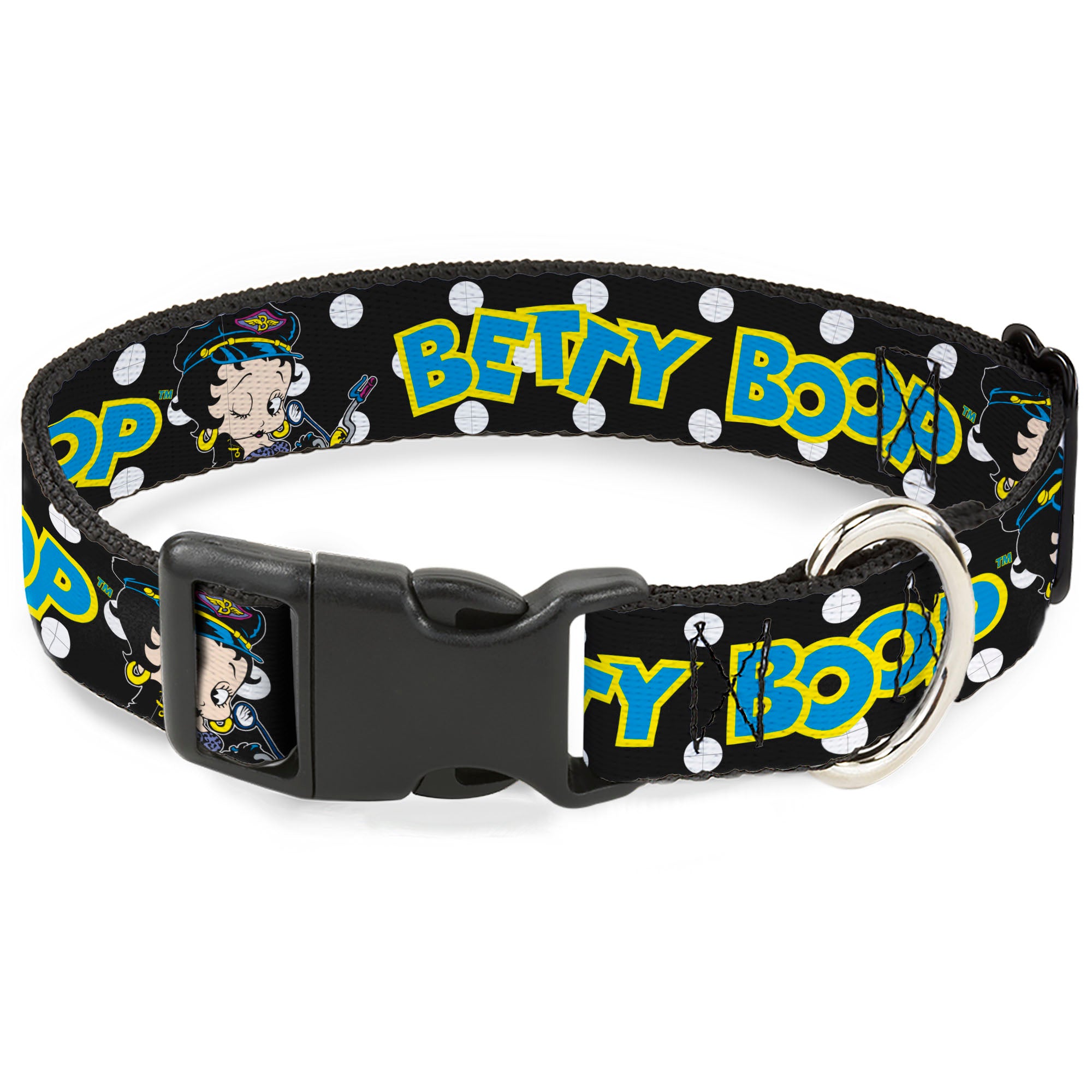 Plastic Clip Collar - BETTY BOOP Biker Betty Winking and Text Polka Dot Black/White/Yellow/Blue Plastic Clip Collars Betty Boop