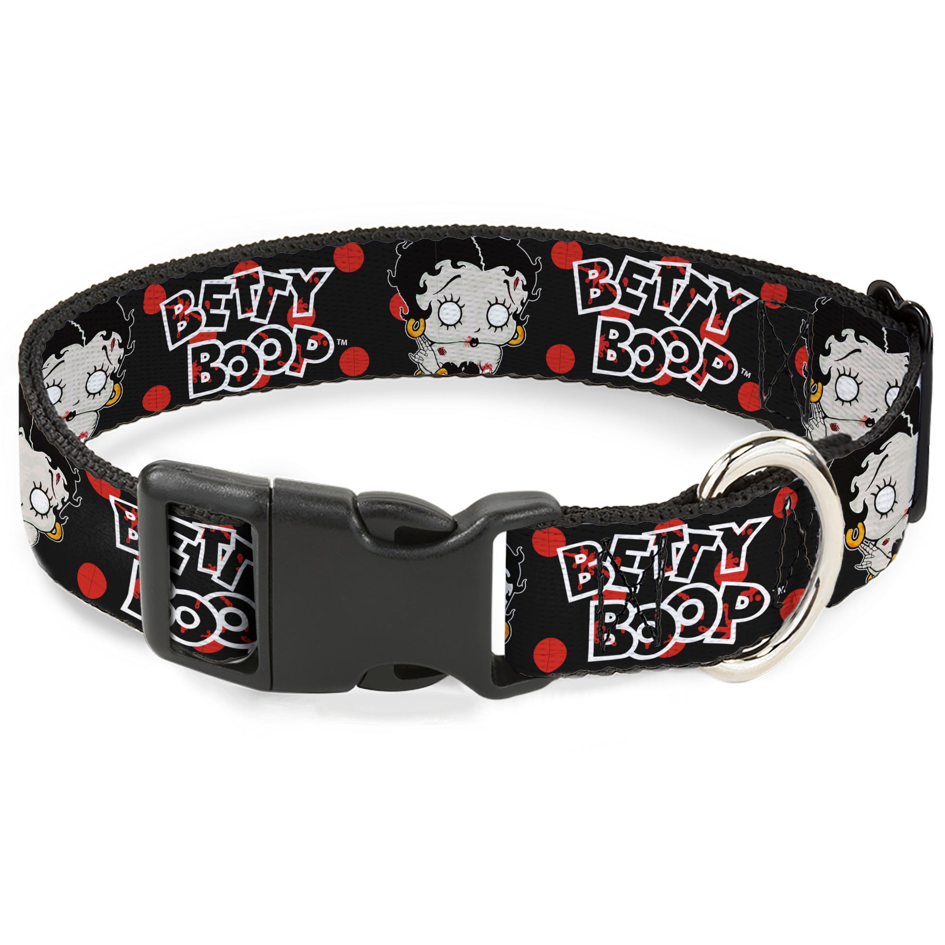 Plastic Clip Collar - BETTY BOOP Zombie Betty and Text Polka Dot Black/Red/White Plastic Clip Collars Betty Boop