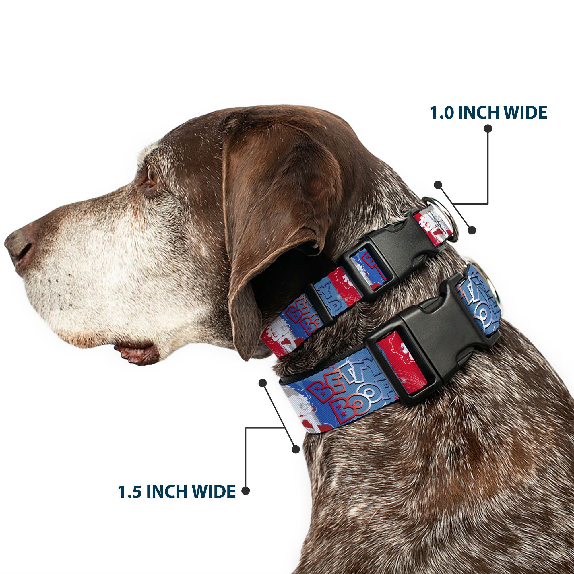 Plastic Clip Collar - BETTY BOOP Americana Pose and Stripes Reds/White/Blues Plastic Clip Collars Betty Boop