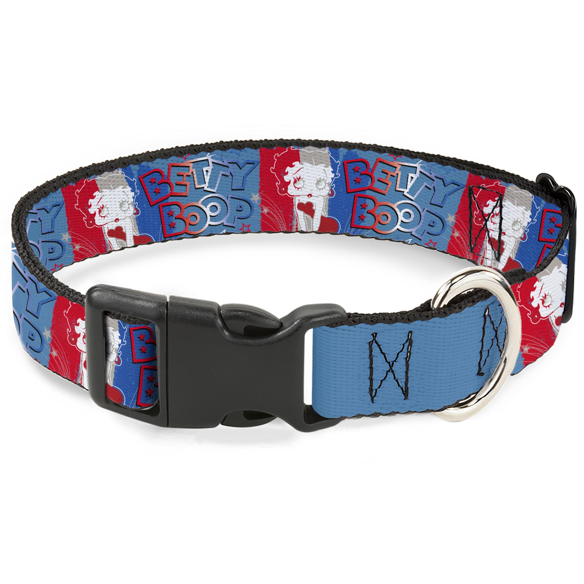 Plastic Clip Collar - BETTY BOOP Americana Pose and Stripes Reds/White/Blues Plastic Clip Collars Betty Boop
