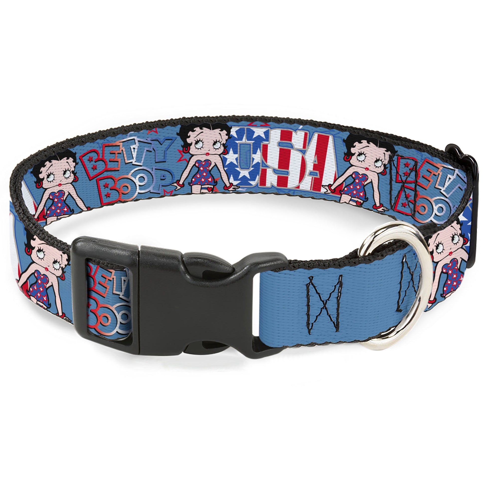 Plastic Clip Collar - BETTY BOOP Americana USA Pose Blues/Reds/White Plastic Clip Collars Betty Boop