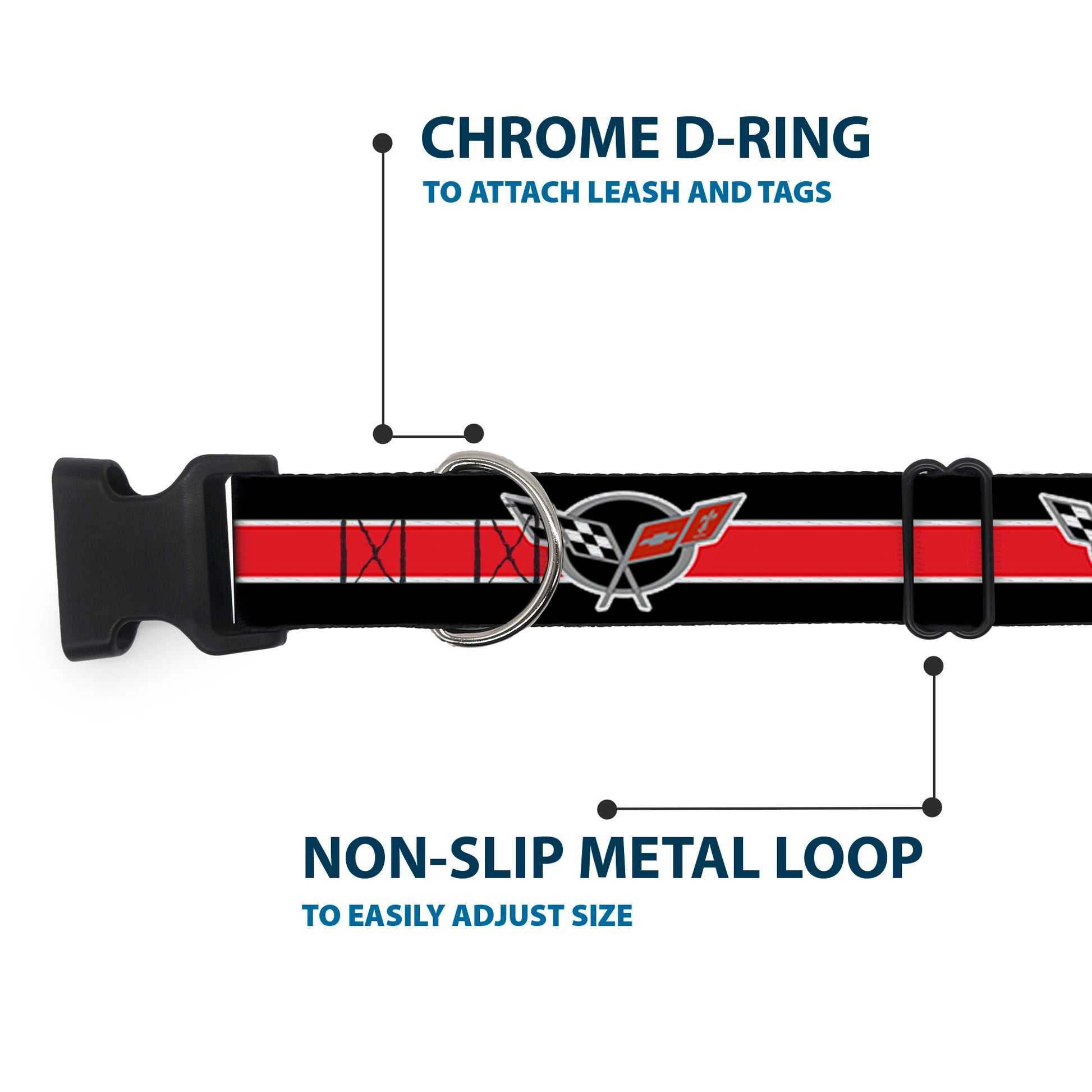 Plastic Clip Collar - CORVETTE C5 Logo/Stripe Black/White/Red/Gray REPEAT Plastic Clip Collars GM General Motors