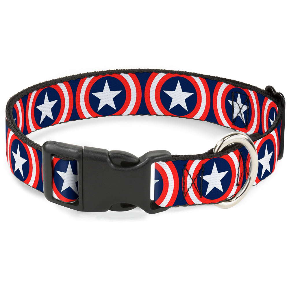 Plastic Clip Collar - Captain America Shield Repeat Navy Plastic Clip Collars Marvel Comics