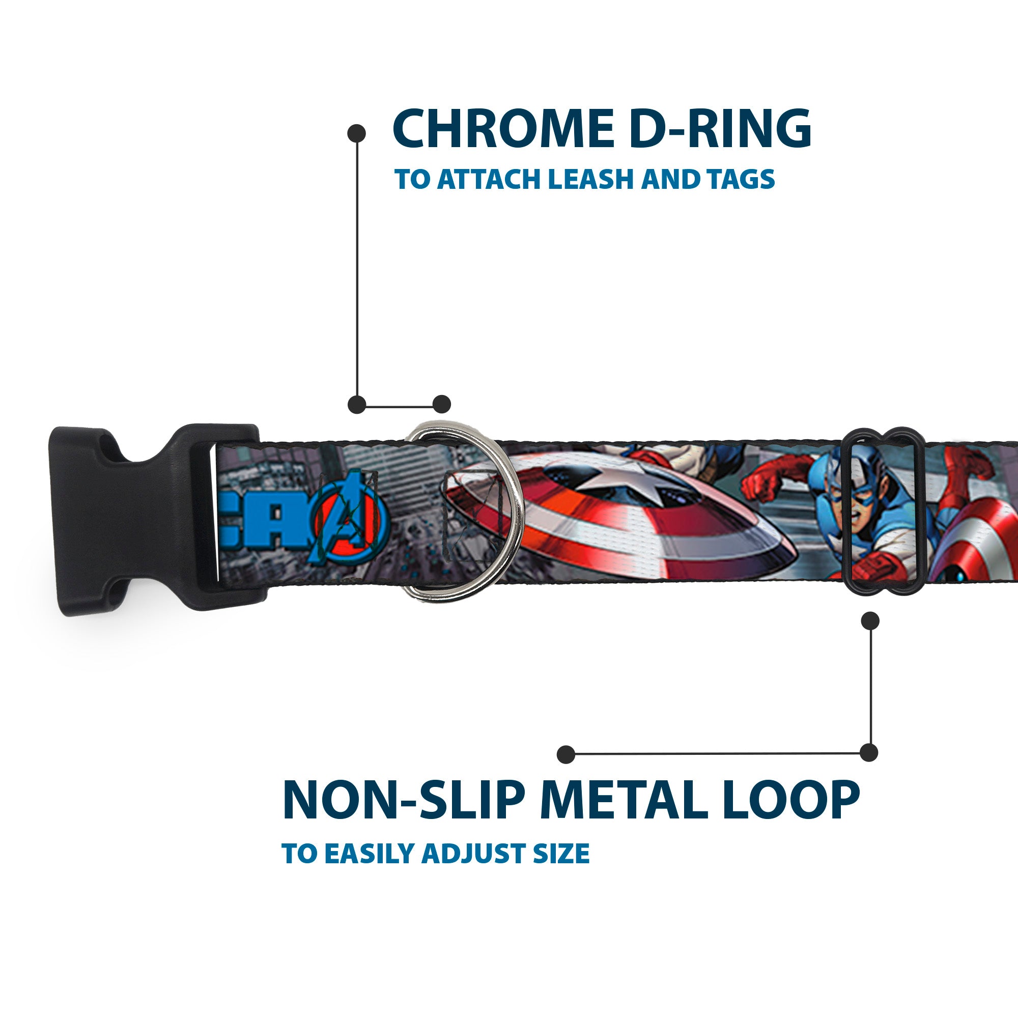 Plastic Clip Collar - CAPTAIN AMERICA w/Avengers Logo Cityscape Plastic Clip Collars Marvel Comics