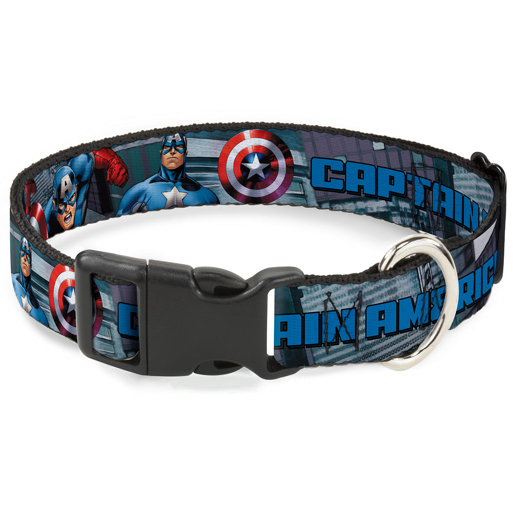 Plastic Clip Collar - CAPTAIN AMERICA w/Avengers Logo Cityscape Plastic Clip Collars Marvel Comics