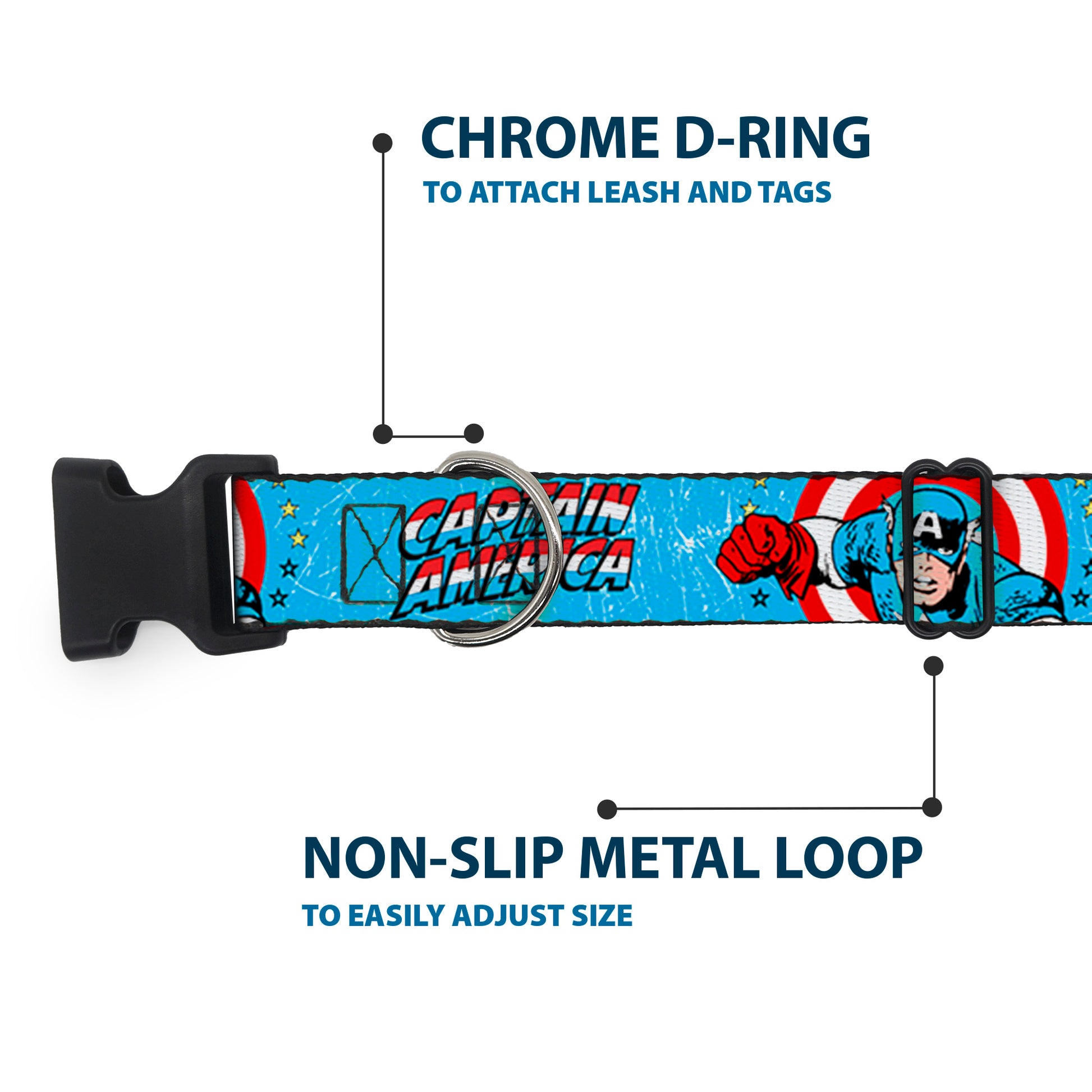 Plastic Clip Collar - CAPTAIN AMERICA w/Action Pose Weathered Blue Plastic Clip Collars Marvel Comics