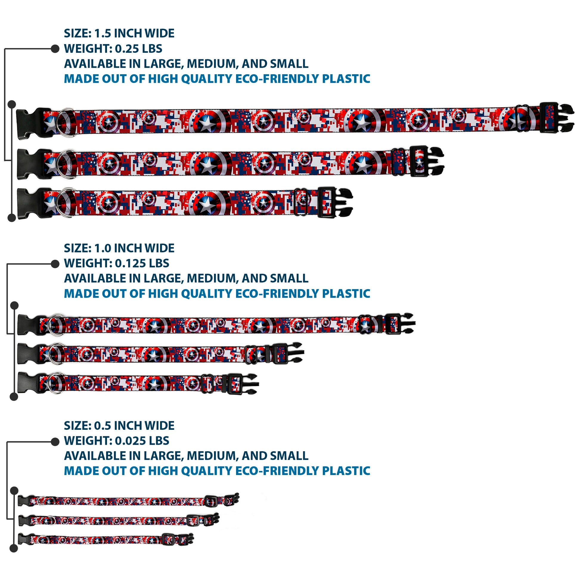 Plastic Clip Collar - Captain America Shield Digital Camo Blue/White/Red Plastic Clip Collars Marvel Comics