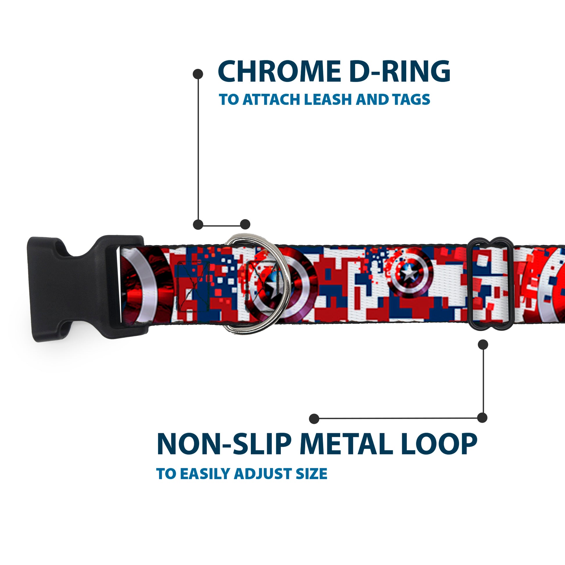 Plastic Clip Collar - Captain America Shield Digital Camo Blue/White/Red Plastic Clip Collars Marvel Comics