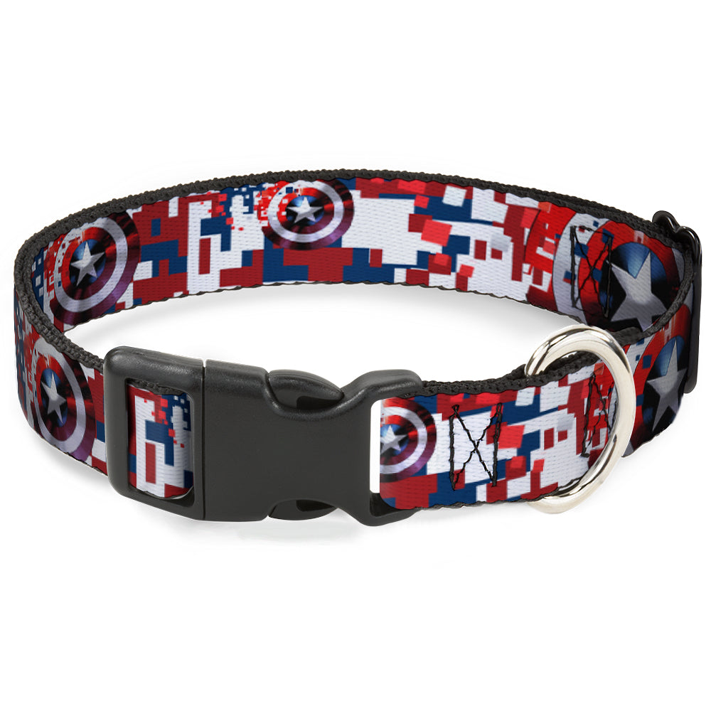Plastic Clip Collar - Captain America Shield Digital Camo Blue/White/Red Plastic Clip Collars Marvel Comics