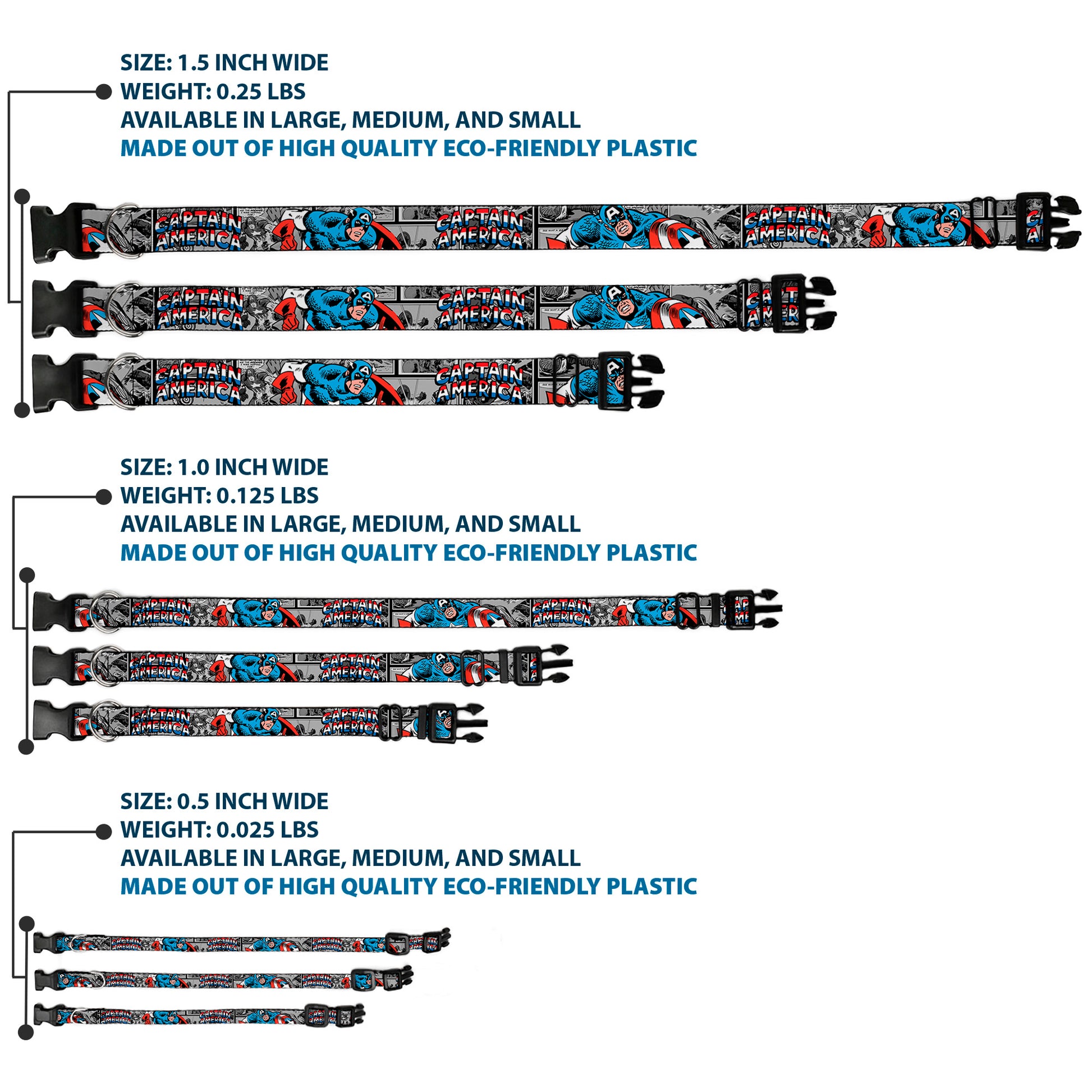 Plastic Clip Collar - CAPTAIN AMERICA 2-Poses/Comic Blocks Grays/Red/White/Blue Plastic Clip Collars Marvel Comics