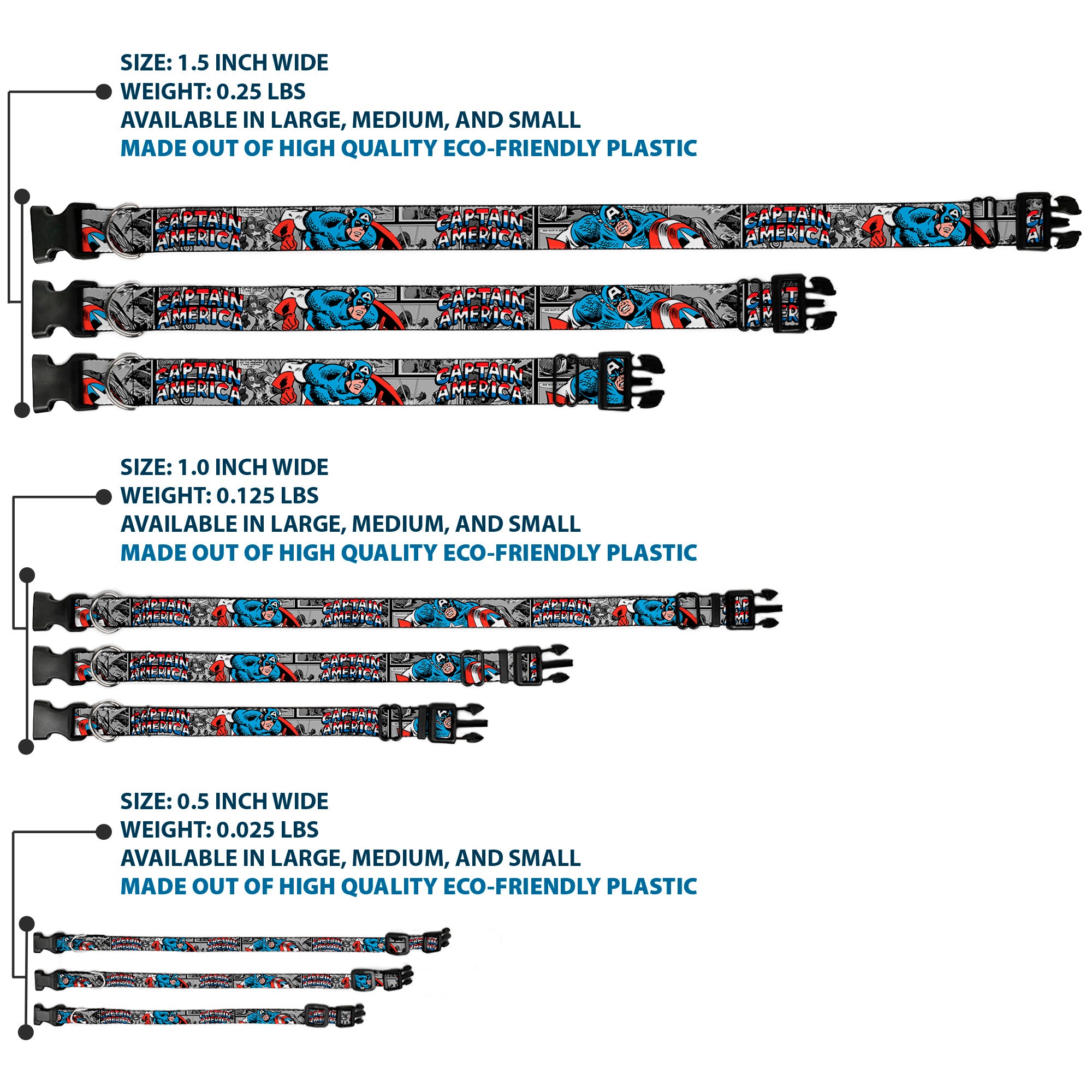 Plastic Clip Collar - CAPTAIN AMERICA 2-Poses/Comic Blocks Grays/Red/White/Blue Plastic Clip Collars Marvel Comics