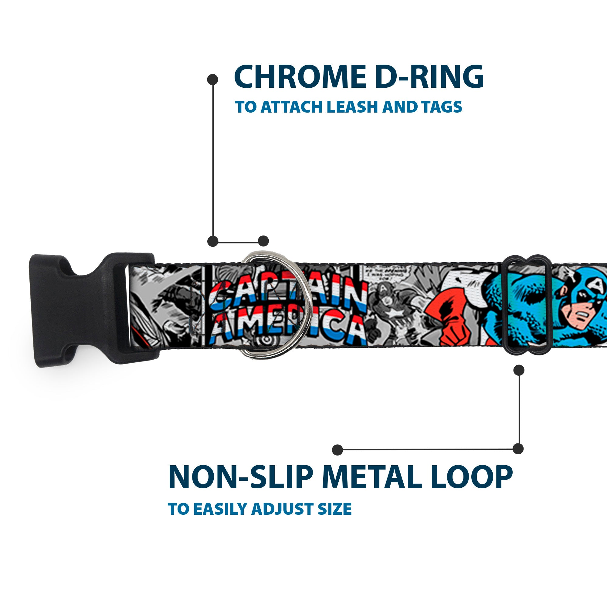 Plastic Clip Collar - CAPTAIN AMERICA 2-Poses/Comic Blocks Grays/Red/White/Blue Plastic Clip Collars Marvel Comics