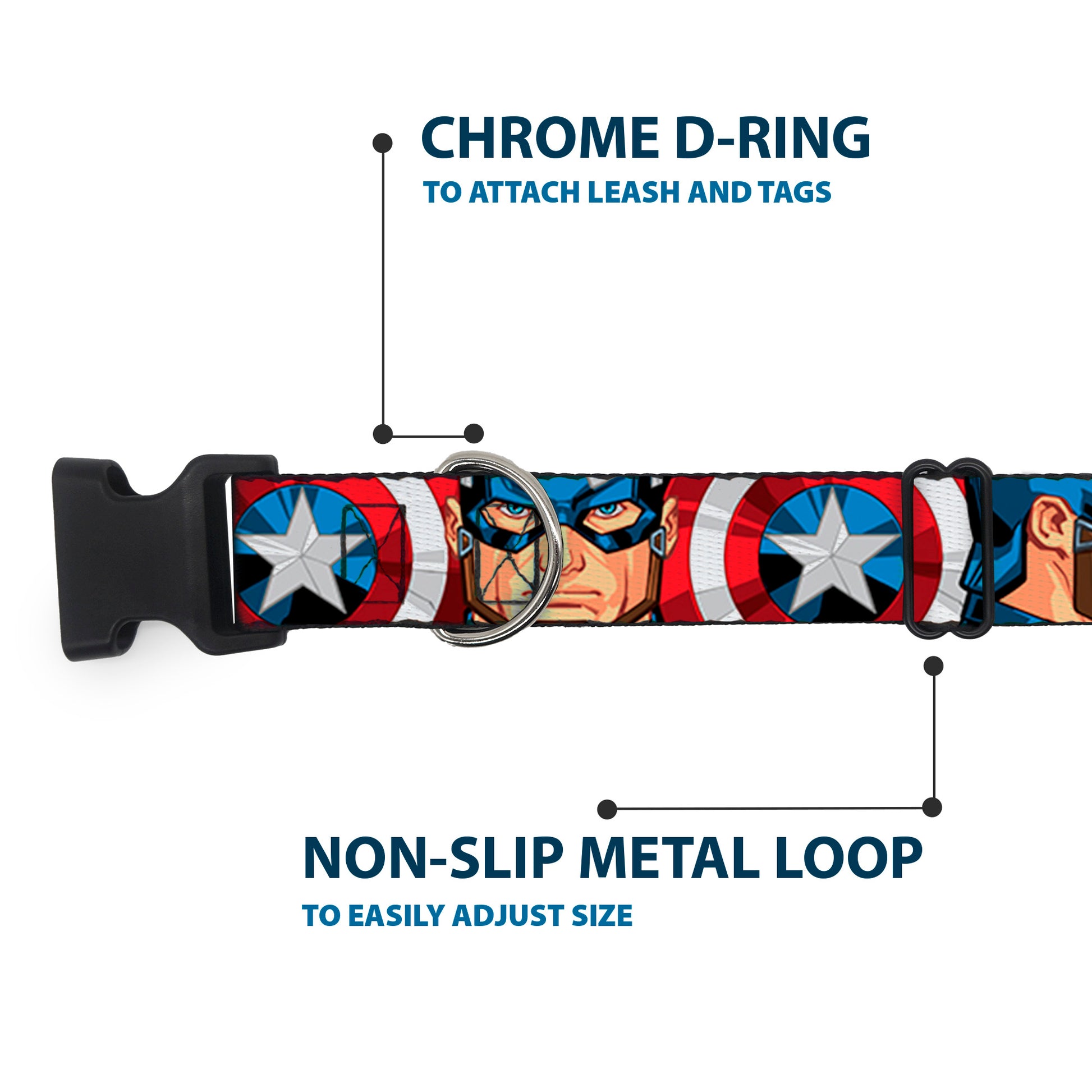 Plastic Clip Collar - Captain America Face Turns/Shield CLOSE-UP Plastic Clip Collars Marvel Comics