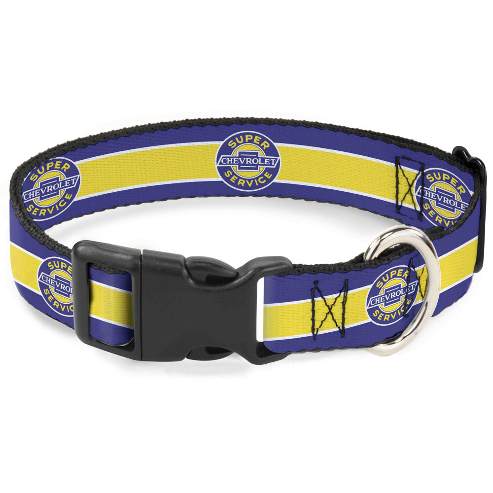 Plastic Clip Collar - CHEVROLET SUPER SERVICE Logo/Stripe Blue/White/Yellow Plastic Clip Collars GM General Motors