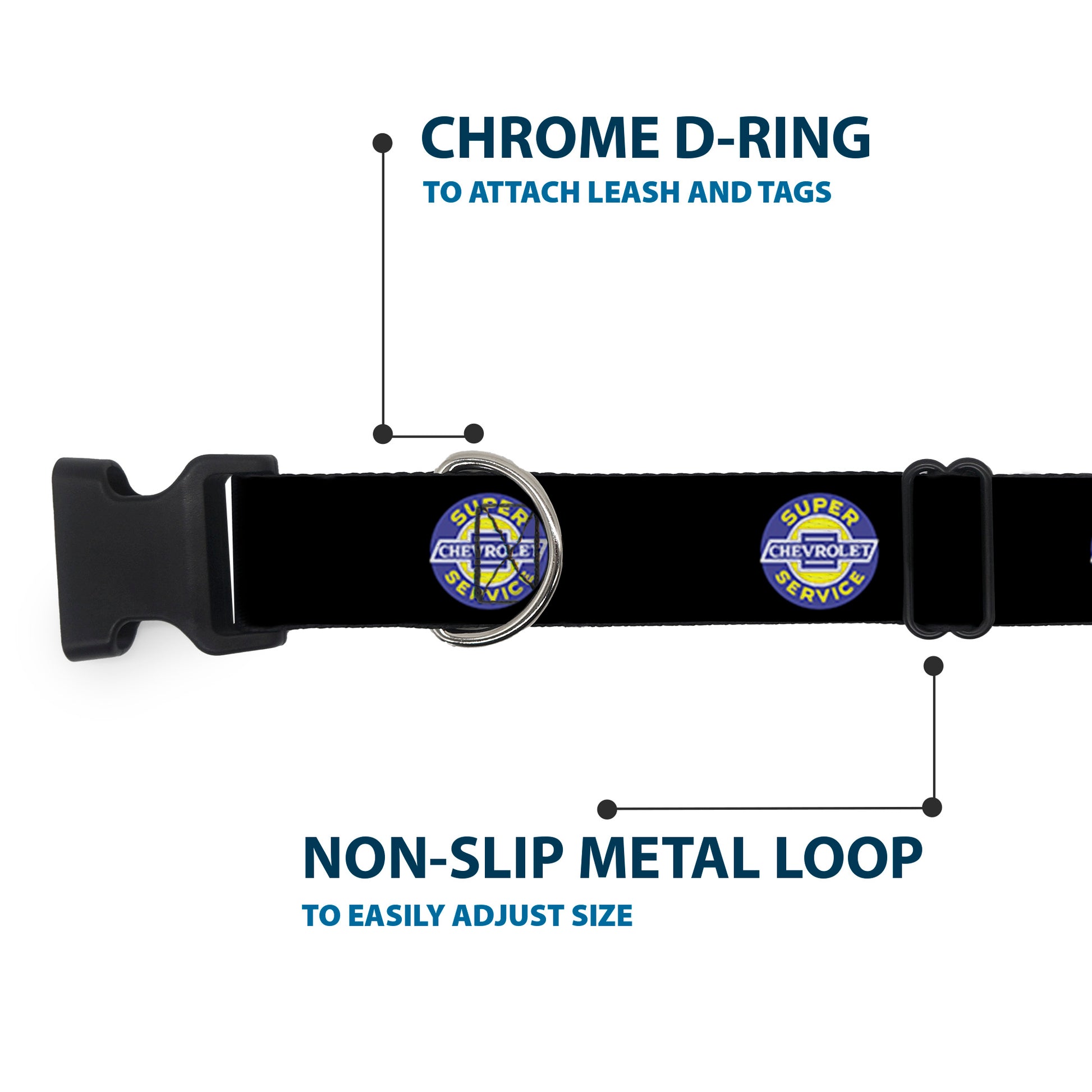 Plastic Clip Collar - CHEVROLET SUPER SERVICE Logo Black/Blue/Yellow/White Plastic Clip Collars GM General Motors
