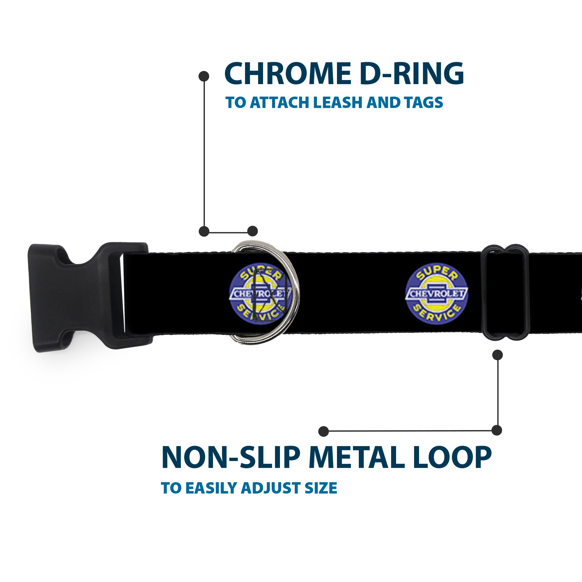 Plastic Clip Collar - CHEVROLET SUPER SERVICE Logo Black/Blue/Yellow/White Plastic Clip Collars GM General Motors