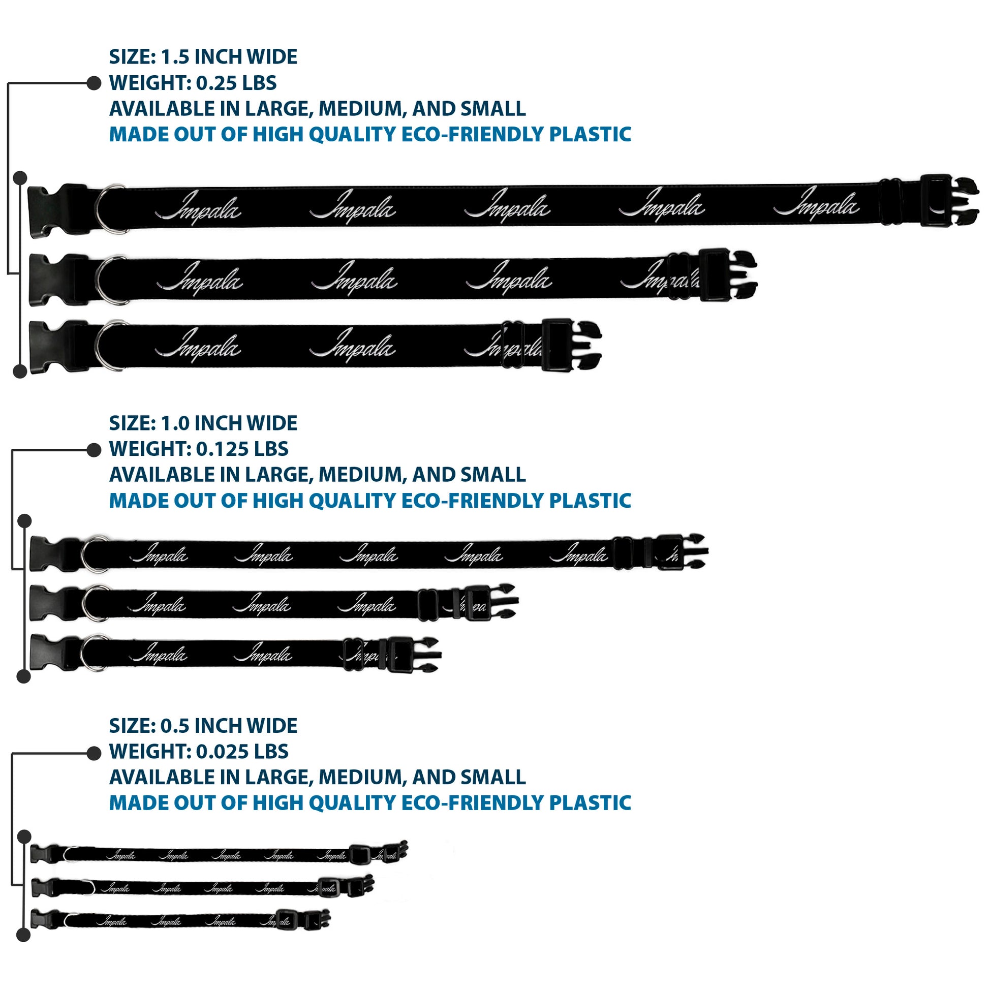 Plastic Clip Collar - IMPALA Script Emblem Black/Silver Plastic Clip Collars GM General Motors