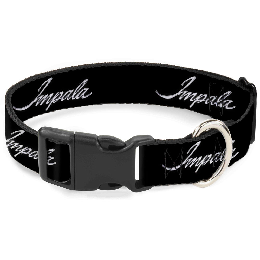 Plastic Clip Collar - IMPALA Script Emblem Black/Silver Plastic Clip Collars GM General Motors
