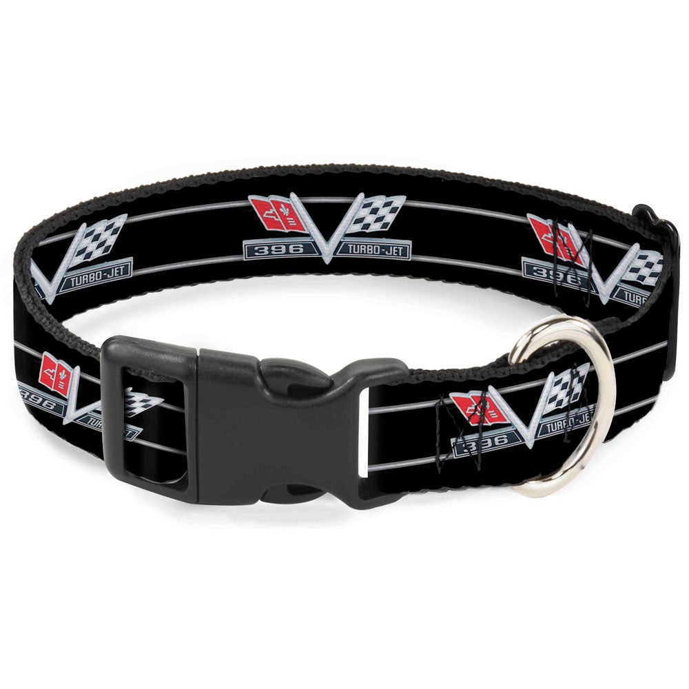 Plastic Clip Collar - 1967 Impala 396 TURBO-JET V Emblem/Stripe Black/Silver/Red/White Plastic Clip Collars GM General Motors