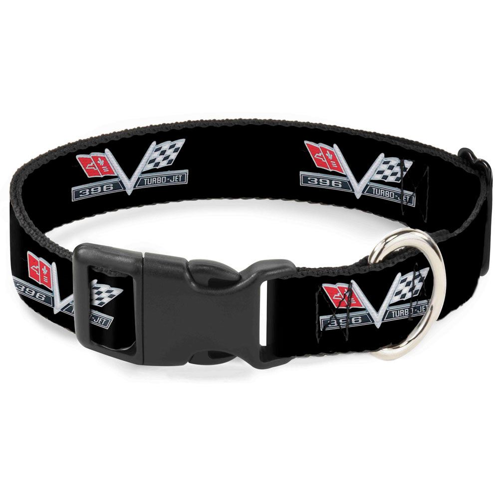 Plastic Clip Collar - 1967 Impala 396 TURBO-JET V Emblem Black/Silver/Red/White Plastic Clip Collars GM General Motors