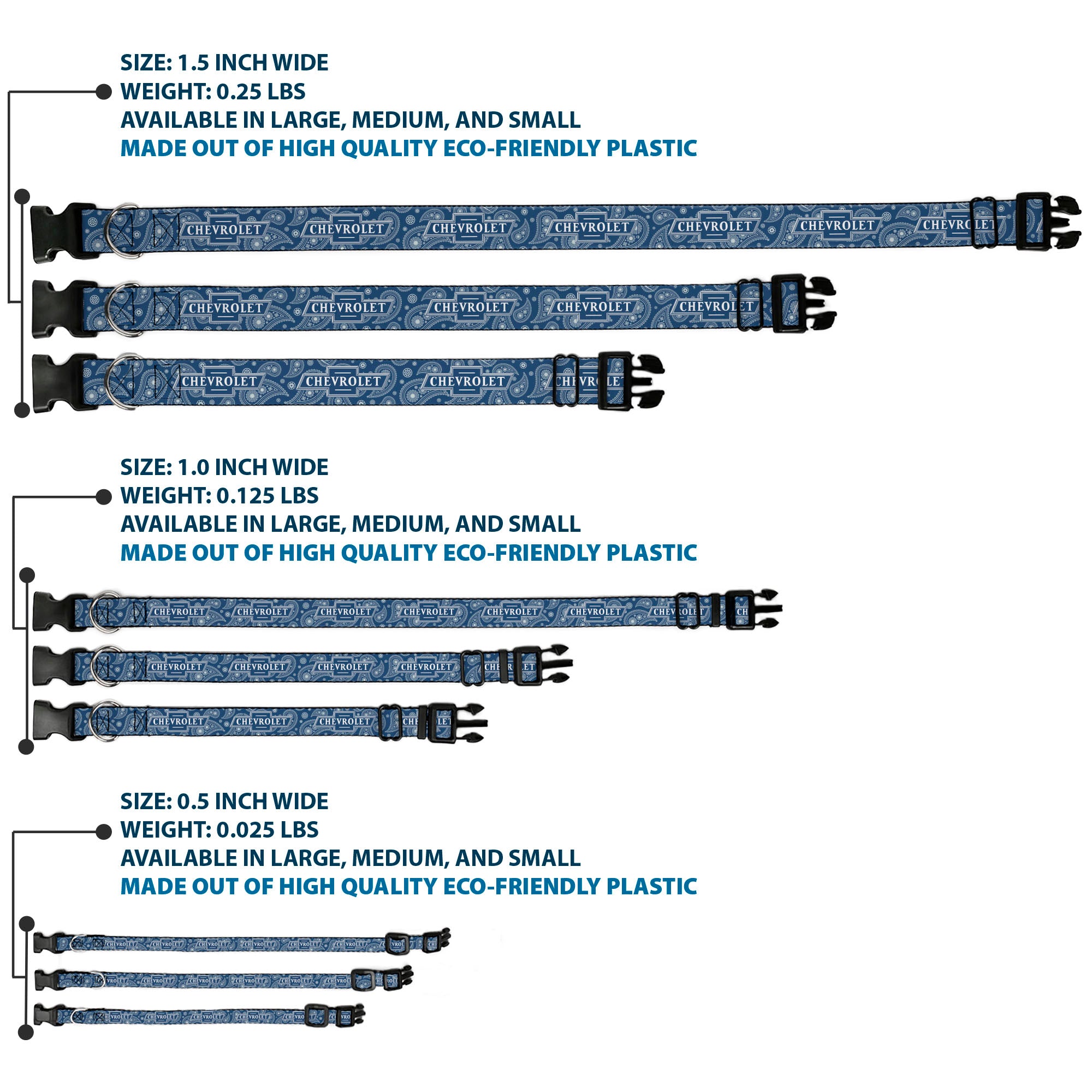 Plastic Clip Collar - CHEVROLET Bowtie Paisley Blue/White Plastic Clip Collars Chevrolet