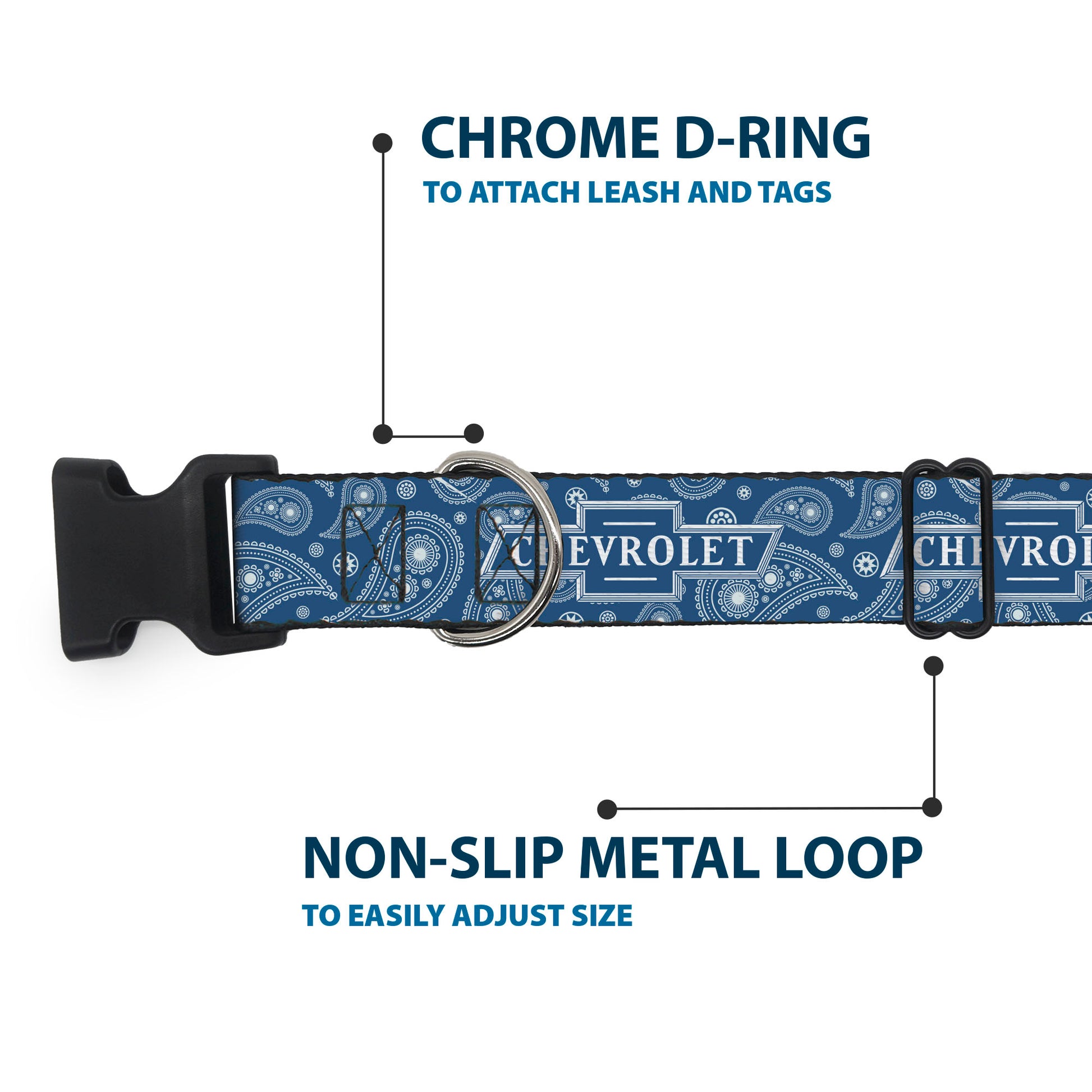 Plastic Clip Collar - CHEVROLET Bowtie Paisley Blue/White Plastic Clip Collars Chevrolet