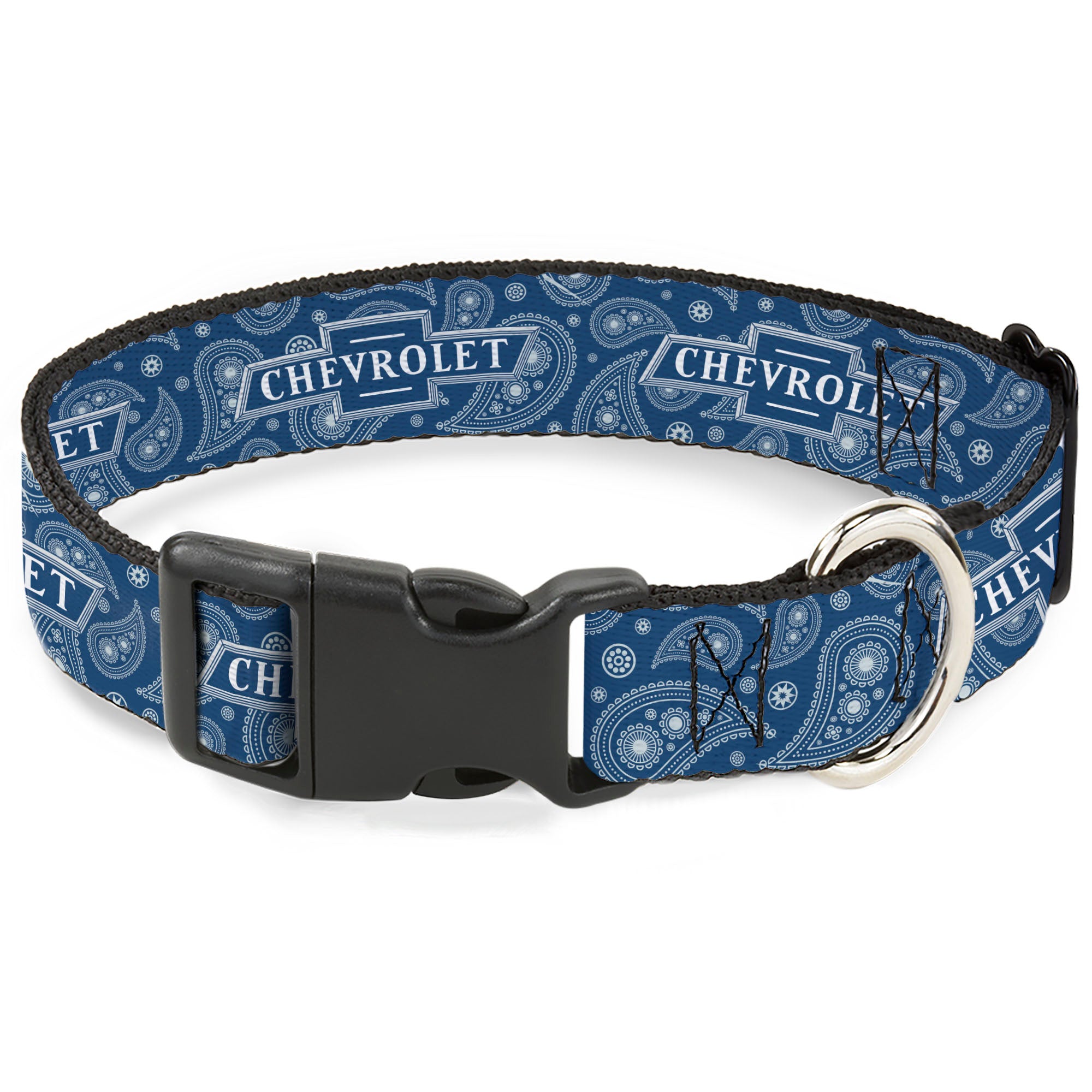 Plastic Clip Collar - CHEVROLET Bowtie Paisley Blue/White Plastic Clip Collars Chevrolet