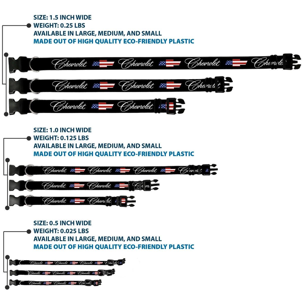 Plastic Clip Collar - CHEVROLET Script and Americana Bowtie Black Dog Collars Plastic Clip Side Release Chevrolet