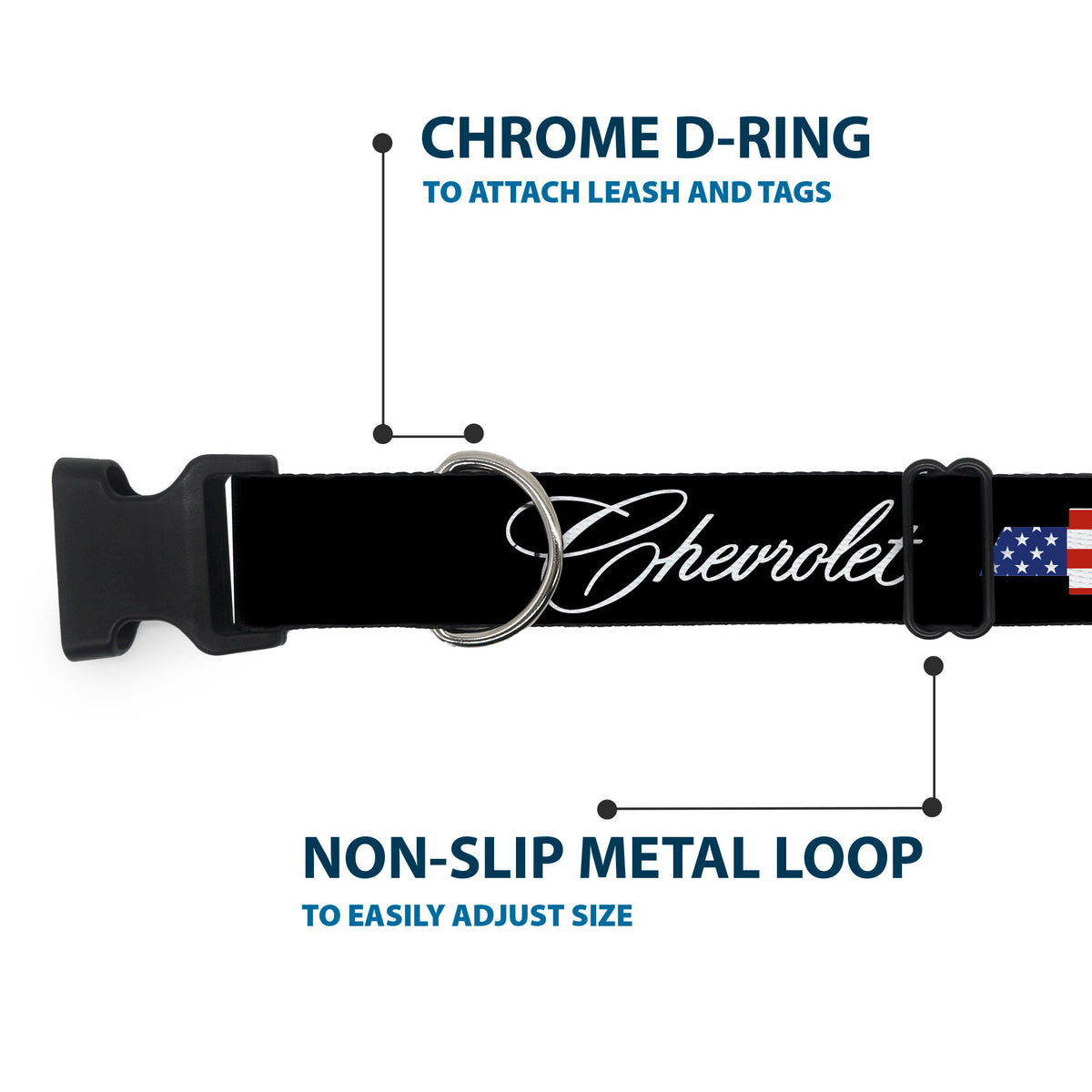 Plastic Clip Collar - CHEVROLET Script and Americana Bowtie Black Dog Collars Plastic Clip Side Release Chevrolet