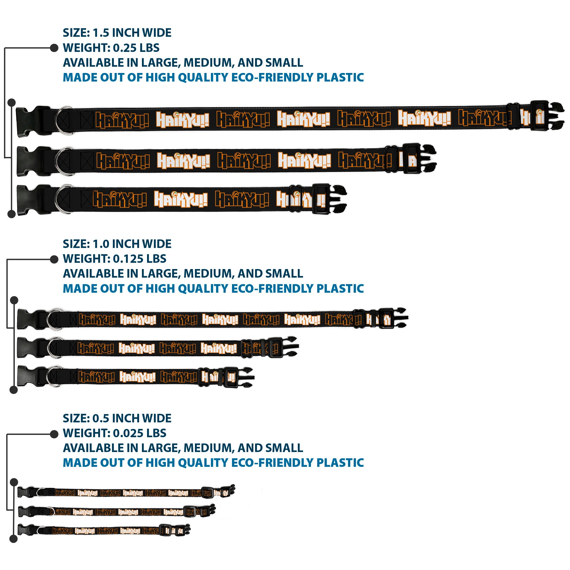 Plastic Clip Collar - HAIKYU Title Logos Black/Orange/White Plastic Clip Collars Haikyu!!