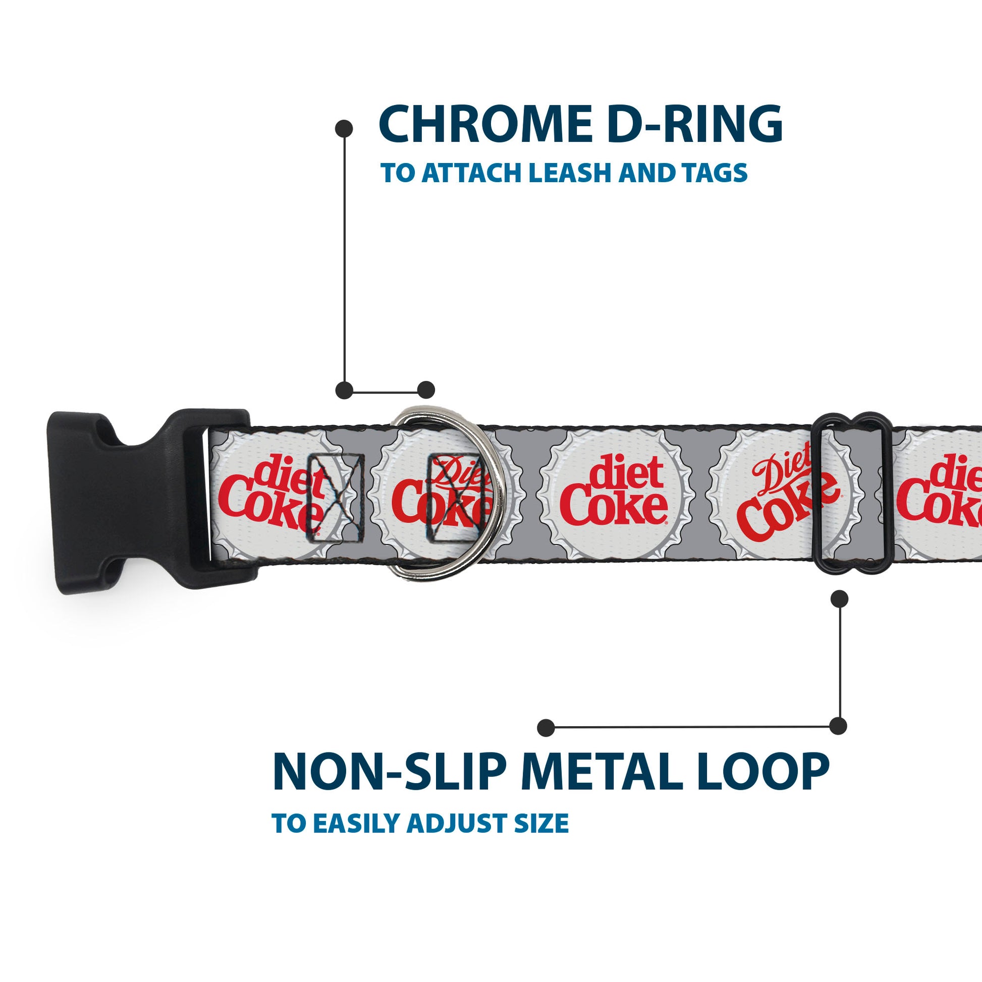 Plastic Clip Collar - DIET COKE Bottle Caps Grays/White/Red Plastic Clip Collars Coca-Cola