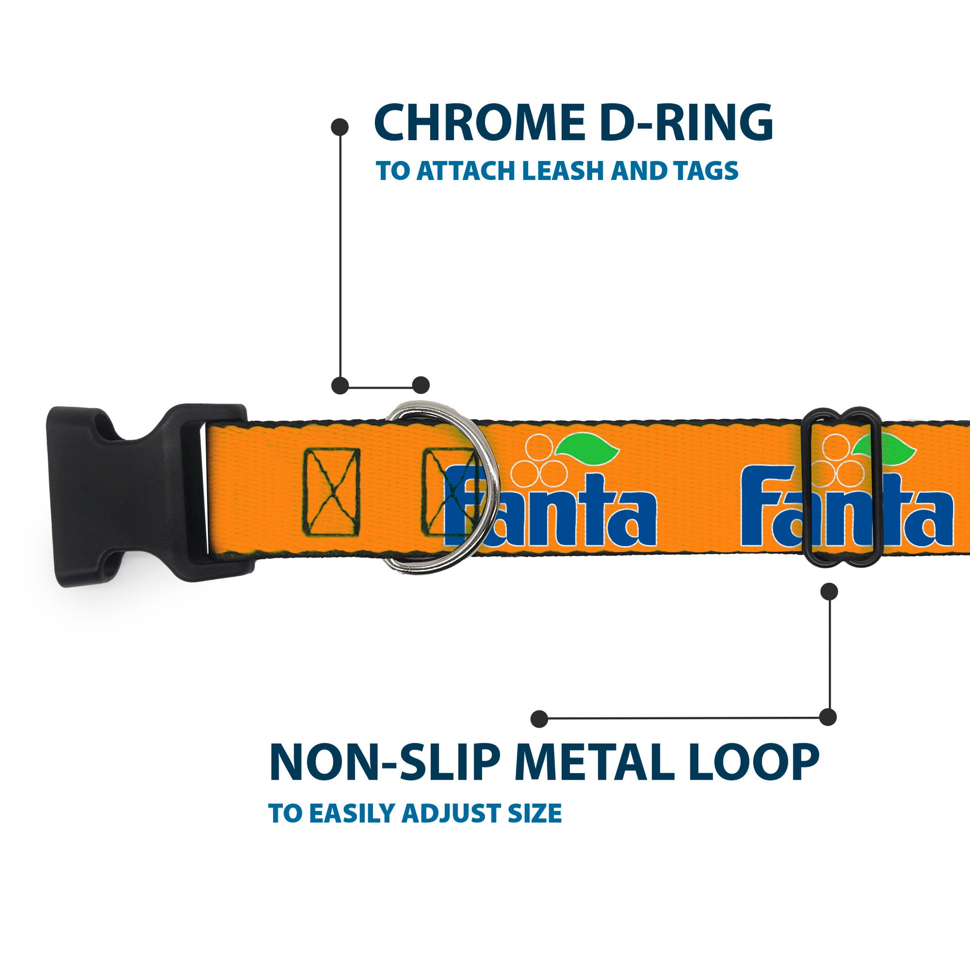 Plastic Clip Collar - Vintage Orange FANTA Logo Orange/Blue Plastic Clip Collars Coca-Cola