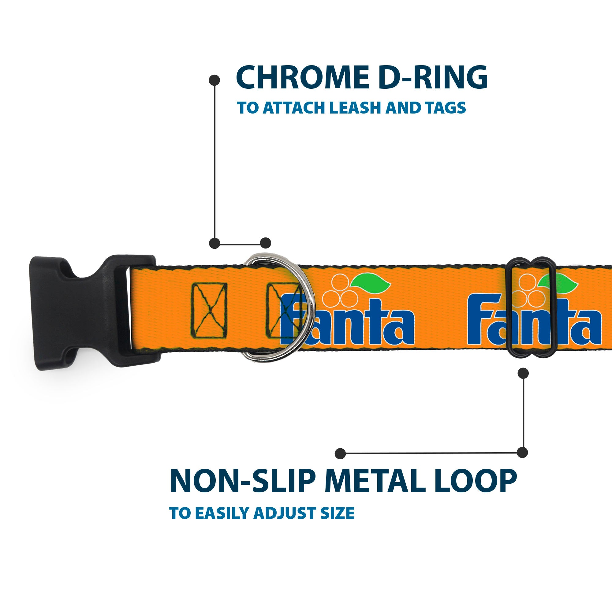 Plastic Clip Collar - Vintage Orange FANTA Logo Orange/Blue Plastic Clip Collars Coca-Cola