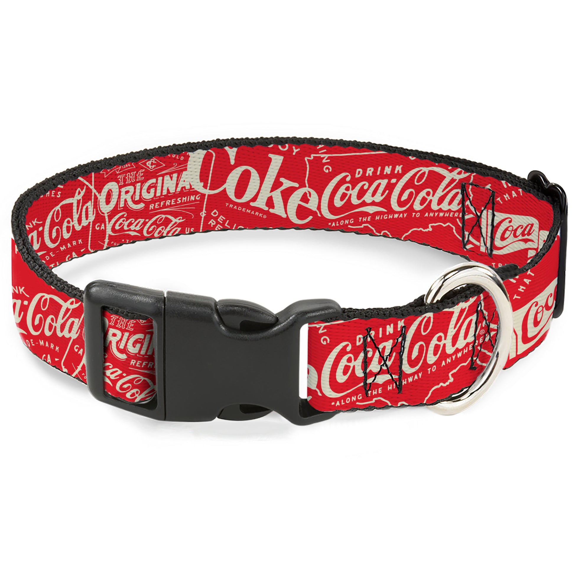 Plastic Clip Collar - Vintage Coca-Cola Coke Icons and Ad Logos Red/White Plastic Clip Collars Coca-Cola