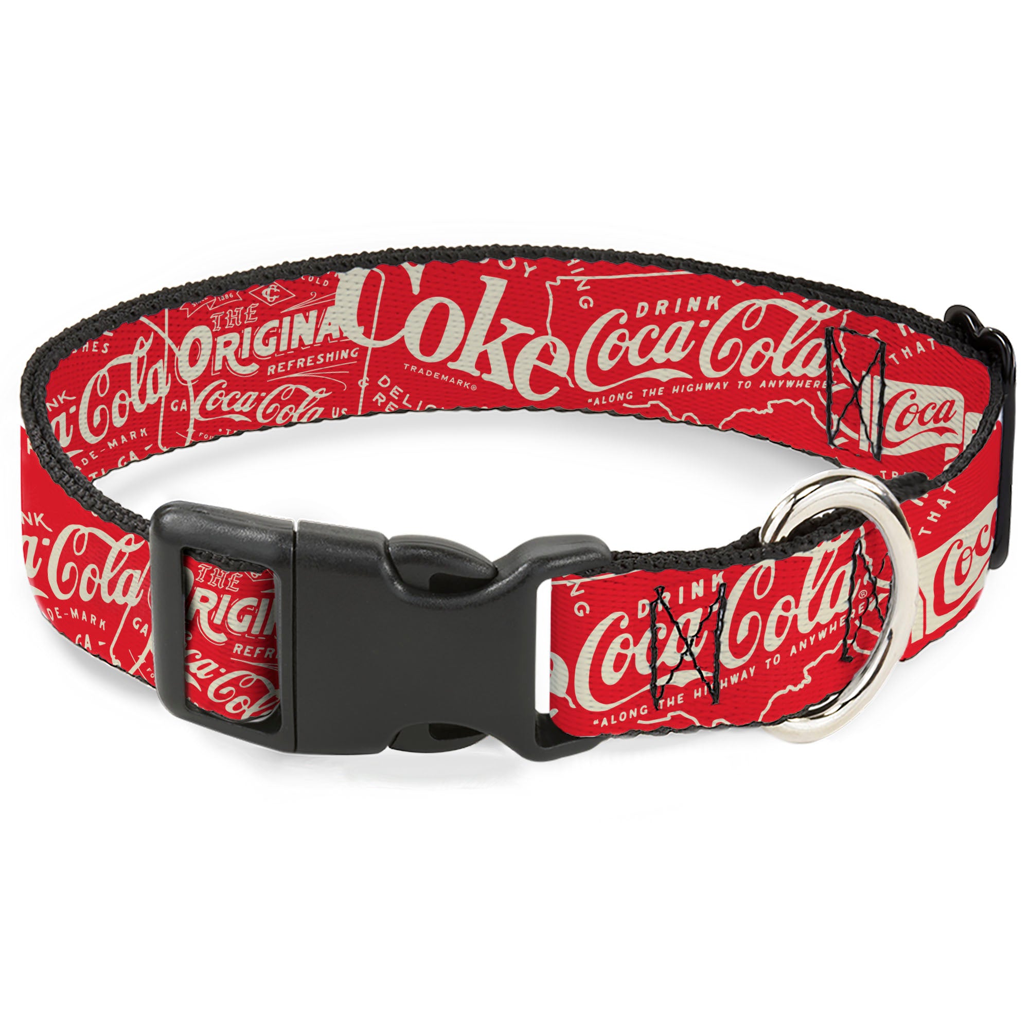Plastic Clip Collar - Vintage Coca-Cola Coke Icons and Ad Logos Red/White Plastic Clip Collars Coca-Cola